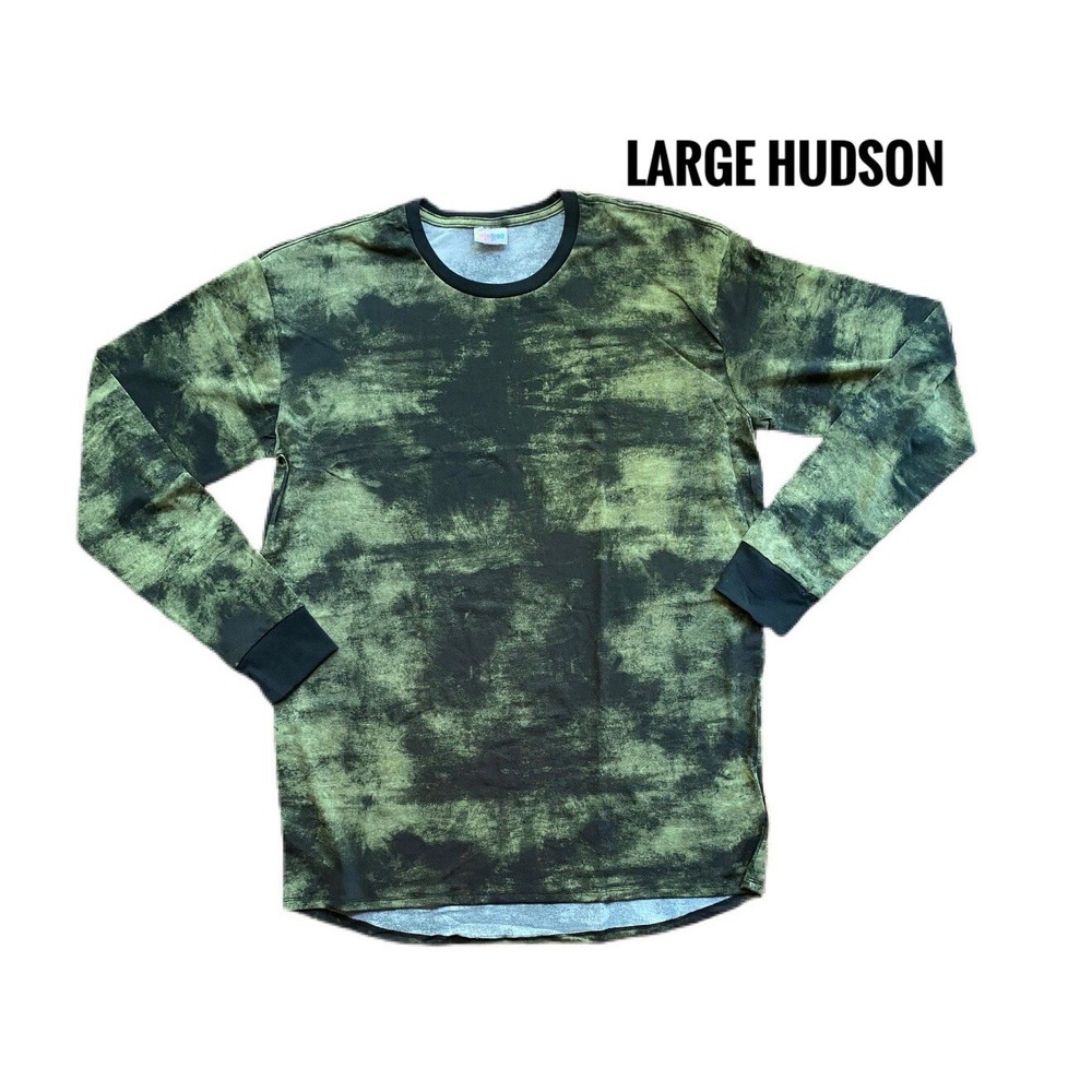 Large LuLaRoe Long Sleeve Hudson Shirt Green Tie Dye Fits 14/16